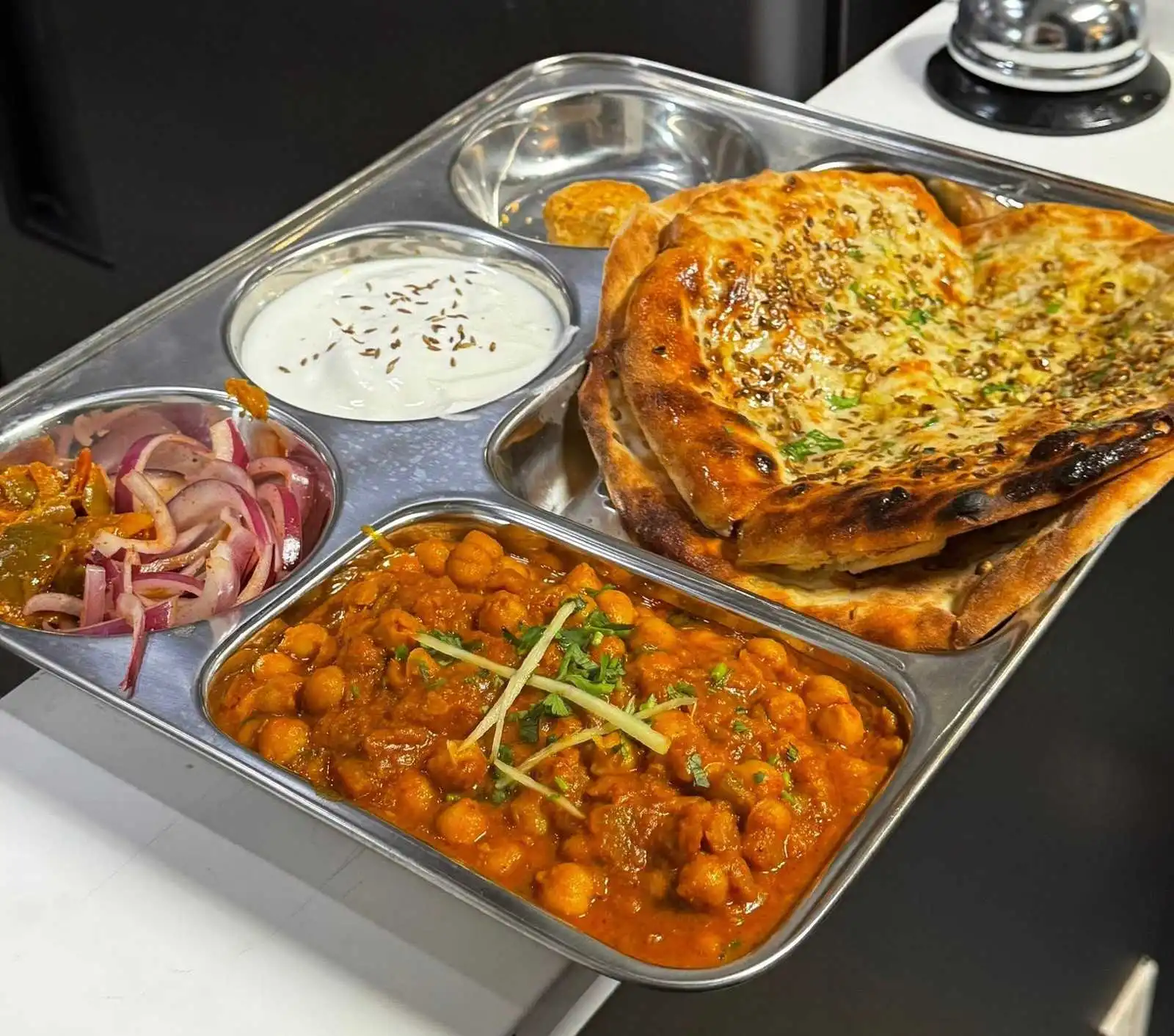 Amritsari chana kulcha at Royal Bistro Duncan BC - spiced chickpeas served with stuffed kulcha bread